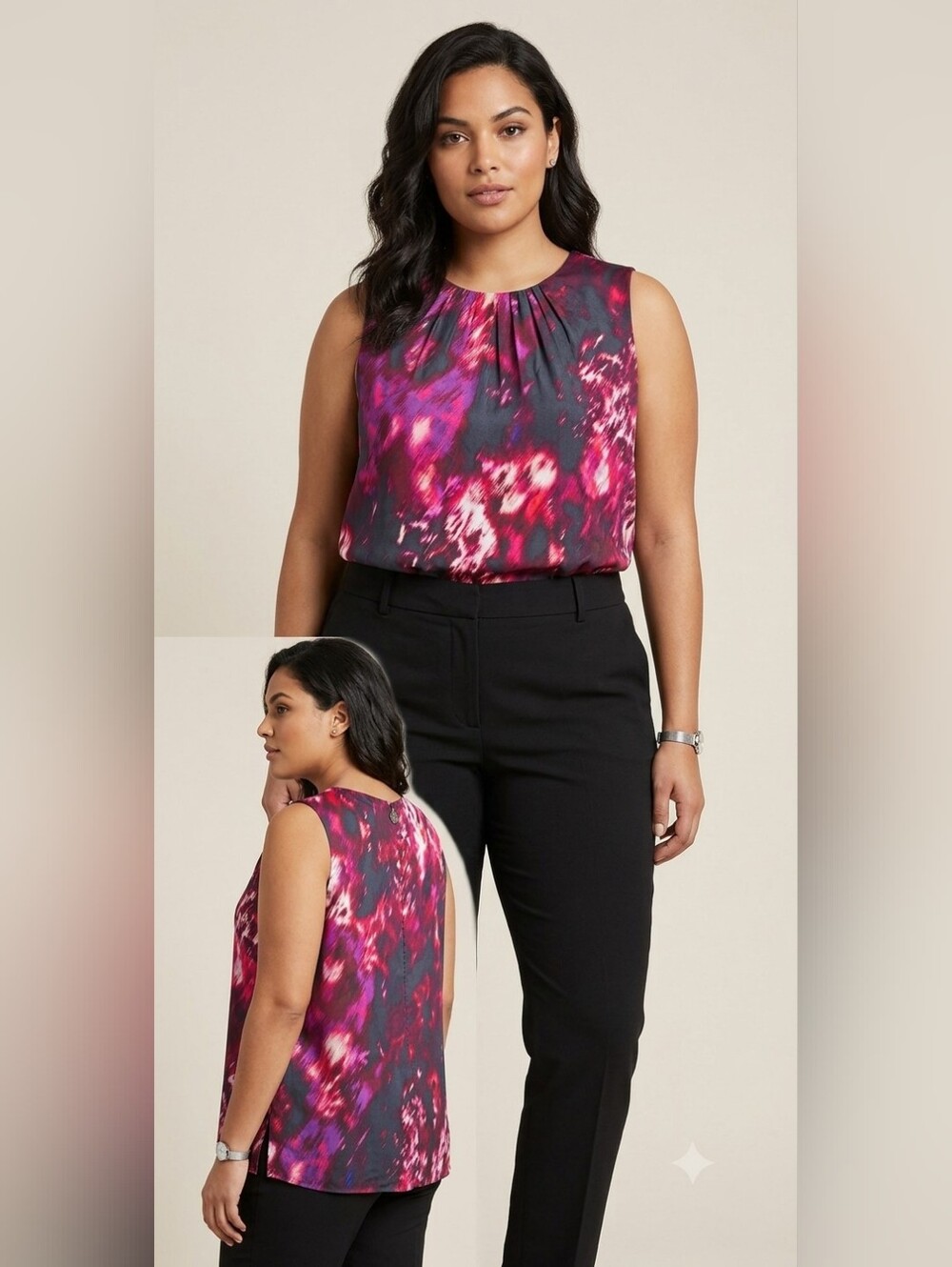 ELIE TAHARI Silk Stretch Abstract Print Sleeveless Blouse Top Plus Size 3X